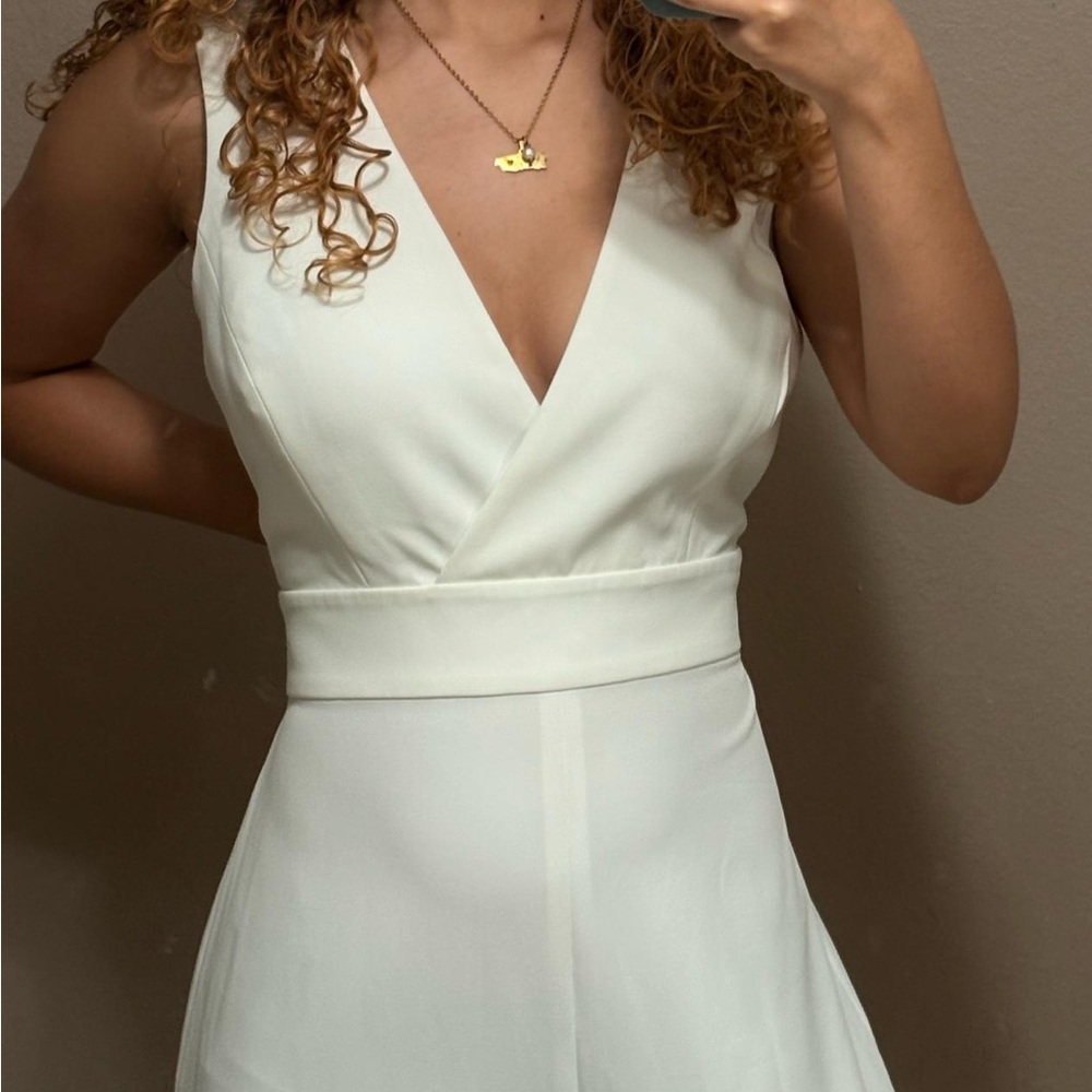 BCBGMaxAzria Cream V-Neck Jumpsuit